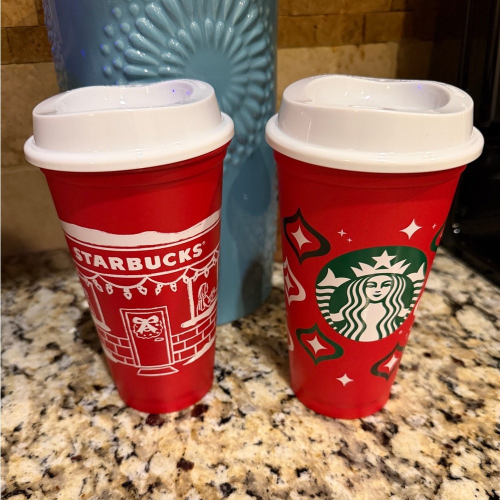 NEW STARBUCKS Reusable Holiday Red cup 2025 & 2023